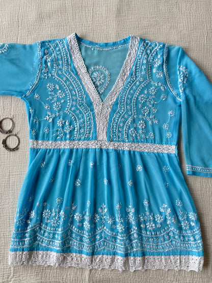 Chikankari Peplum Kurti (Sky Blue)