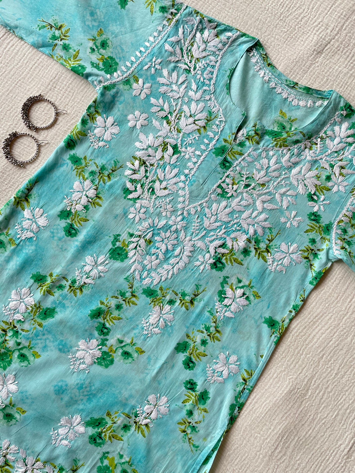 Mul Mul Chikankari Kurti (Green)