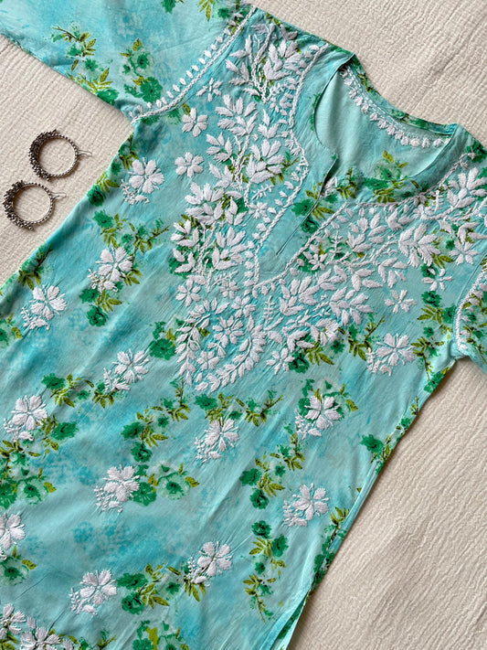 Mul Mul Chikankari Kurti (Green)