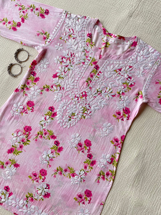 Mul Mul Chikankari Kurti(Pink)
