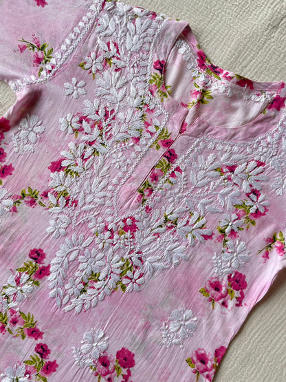 Mul Mul Chikankari Kurti(Pink)