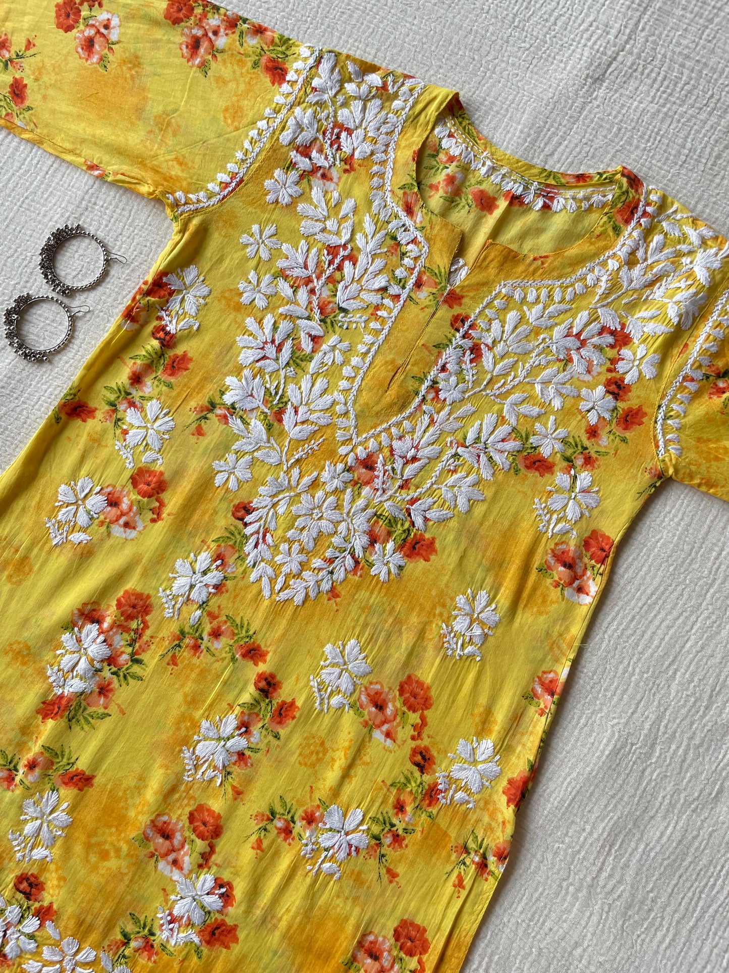Mul Mul Chikankari Kurti(Yellow)