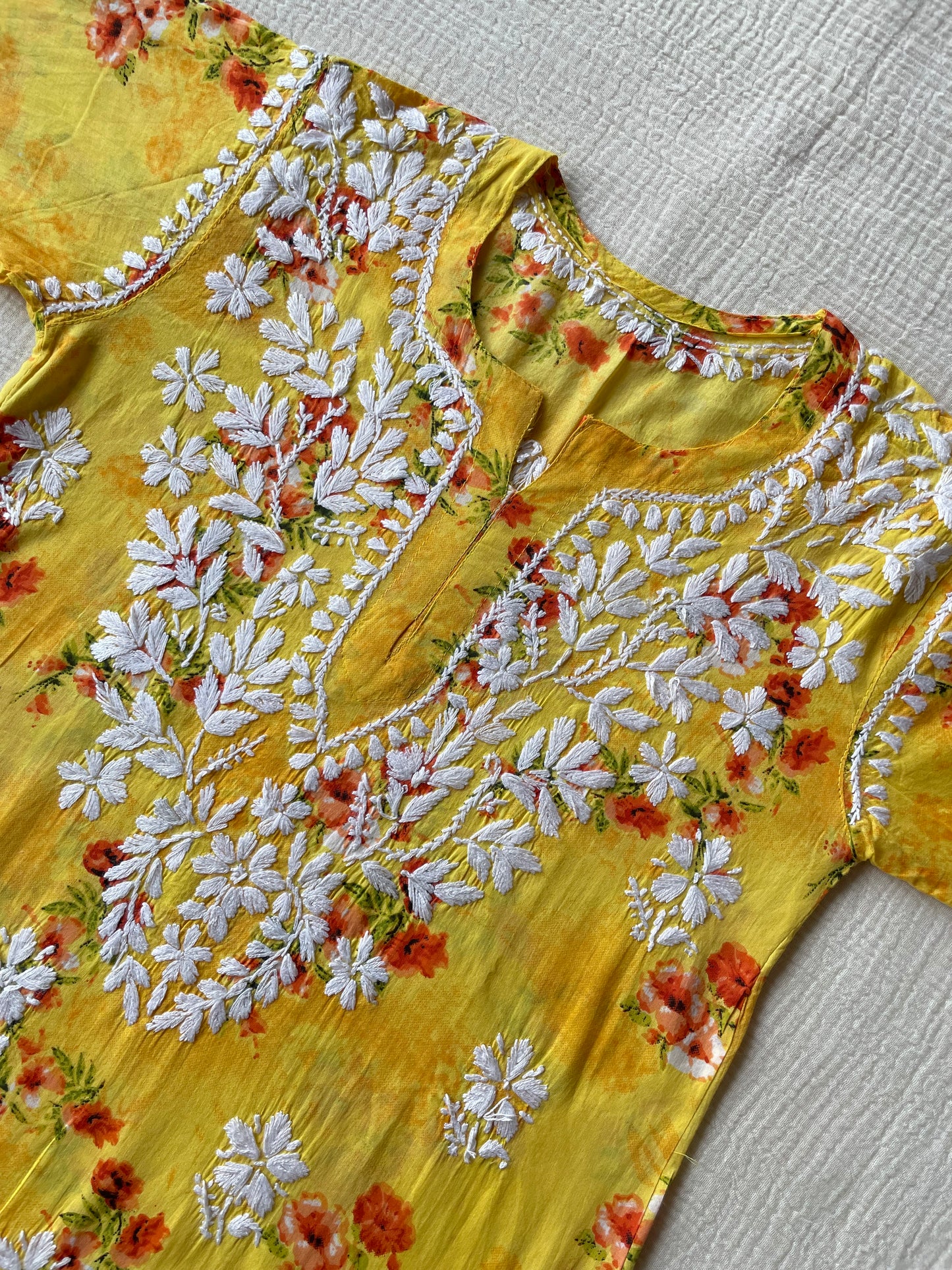 Mul Mul Chikankari Kurti(Yellow)