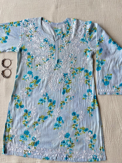 Mul Mul Chikankari Kurti(Blue)