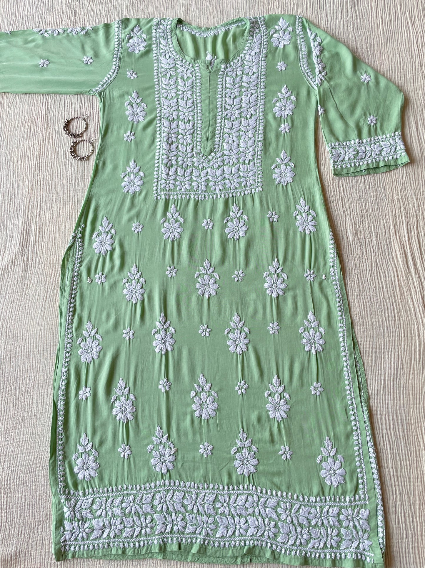 Nazakat Modal Chikankari Kurta (Green)