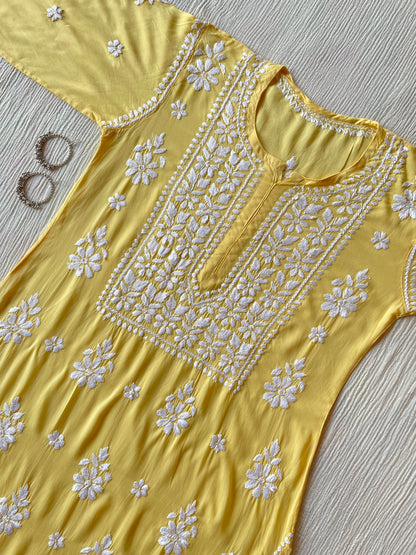 Nazakat Modal Chikankari kurta (Yellow)