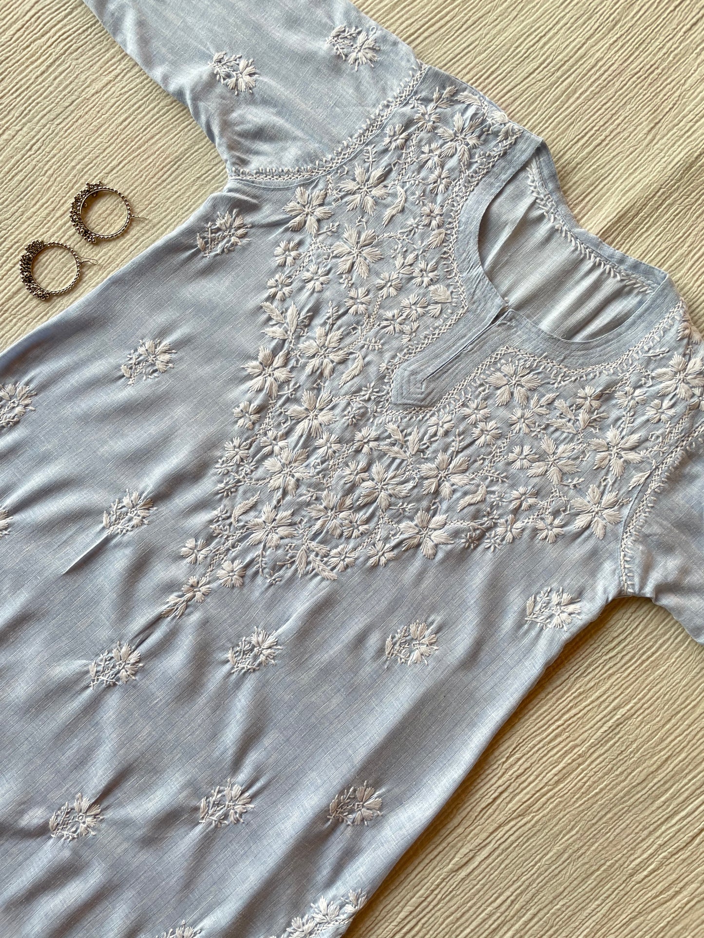 Cotton Chikankari kurta(Powder Blue)