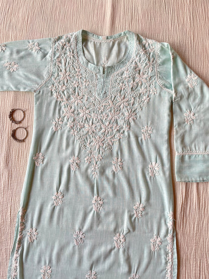 Cotton Chikankari kurta(Sea Green)
