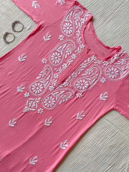 Modal Chikankari Kurta (Pink)