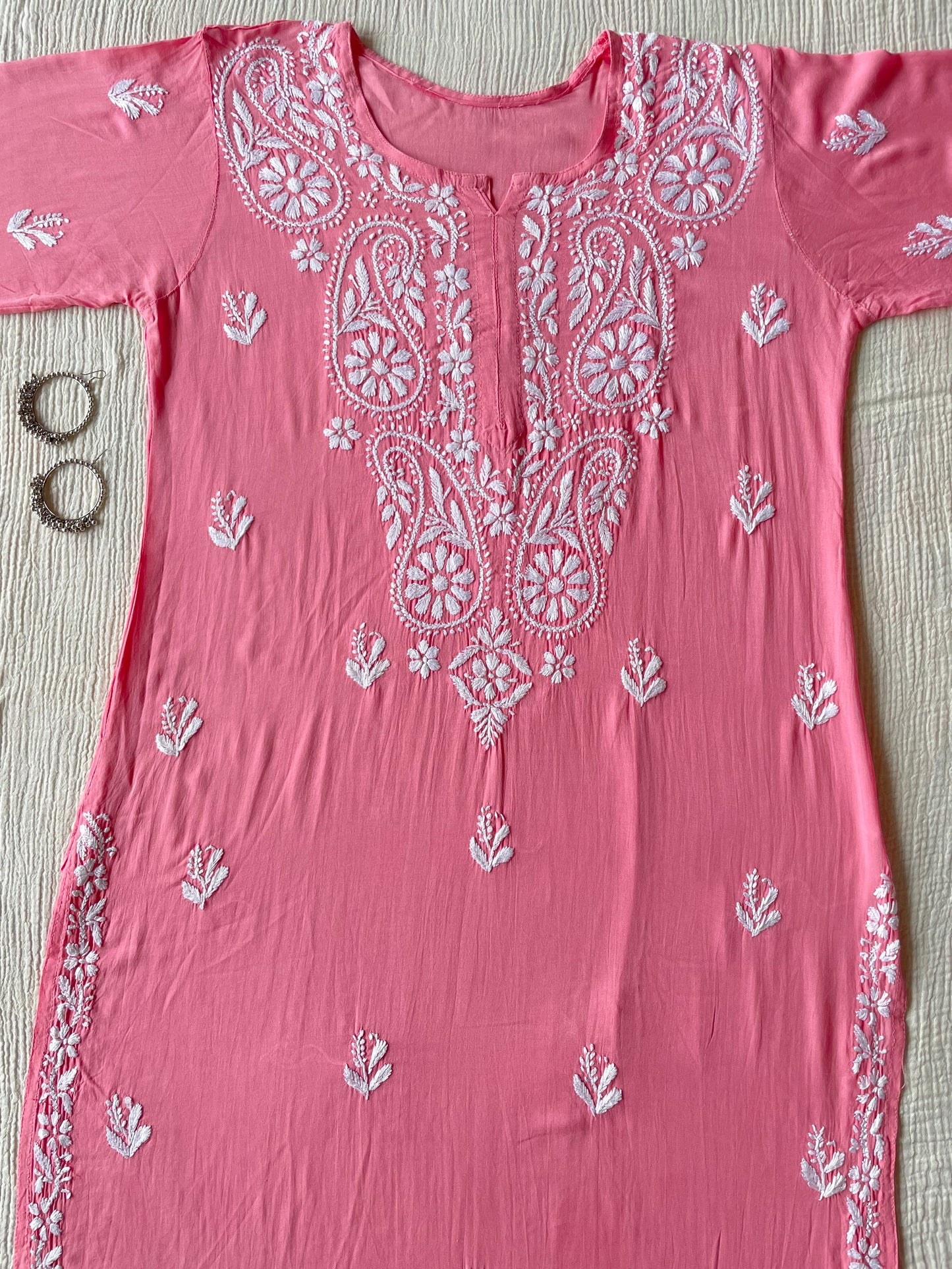 Modal Chikankari Kurta (Pink)