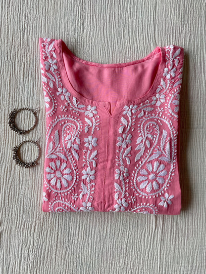 Modal Chikankari Kurta (Pink)