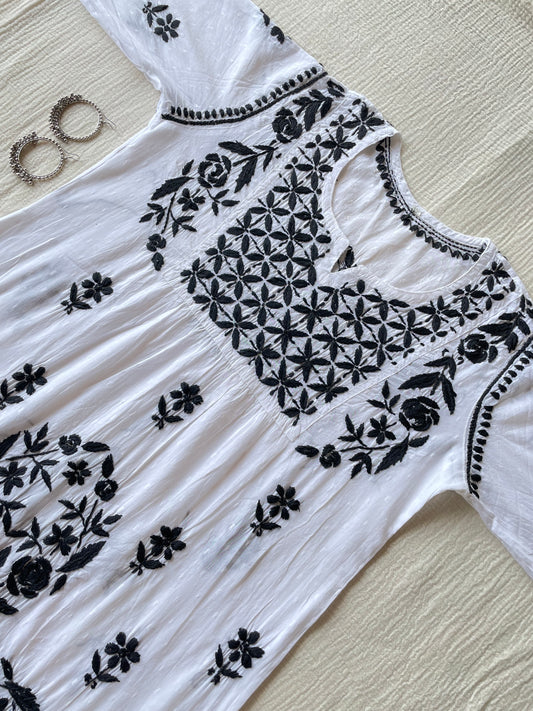 Cotton Chikankari short Kurti (White)