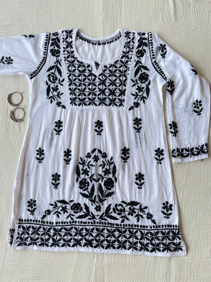 Cotton Chikankari short Kurti (White)