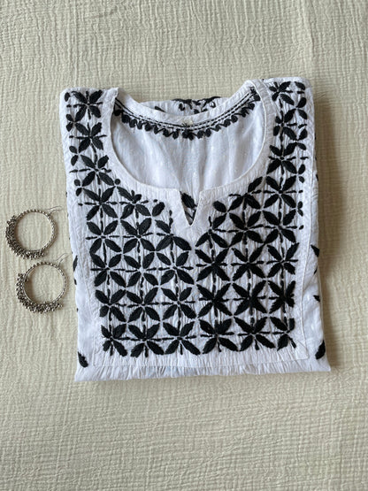 Cotton Chikankari short Kurti (White)