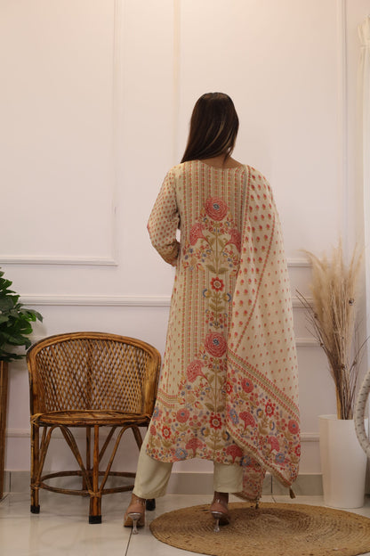 Golden Mirror Work Muslin Suit Set ( Golden ) - Set of 3