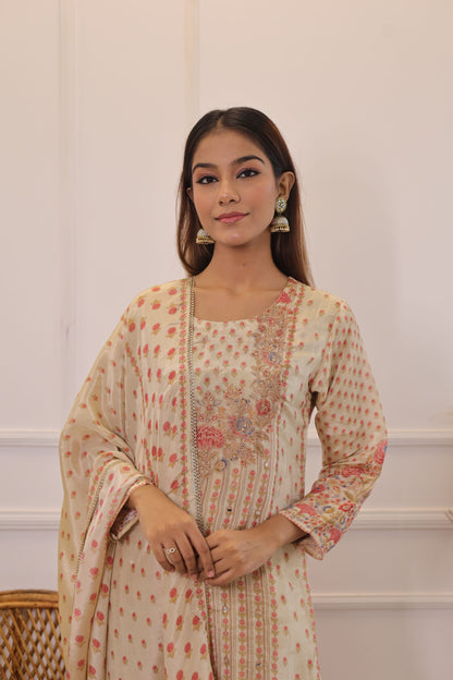 Golden Mirror Work Muslin Suit Set ( Golden ) - Set of 3