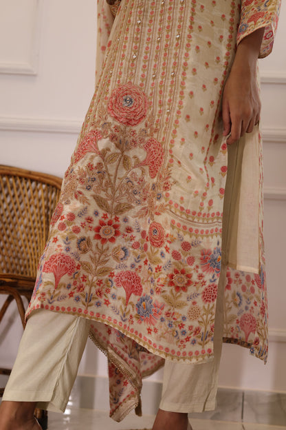 Golden Mirror Work Muslin Suit Set ( Golden ) - Set of 3