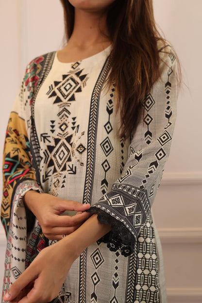 Pakistani Inspired Lace work Suit set ( Black & White) - Set of 3