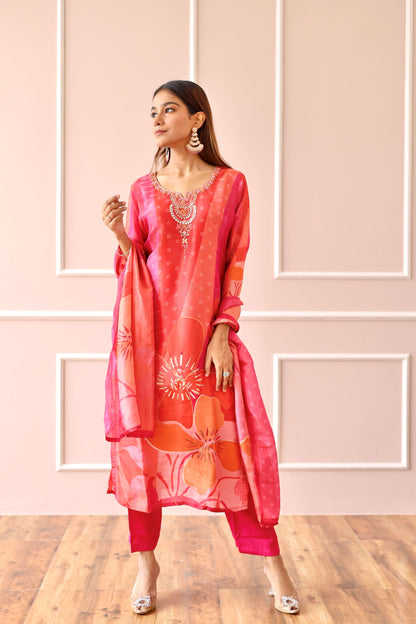 Hot Pink Mirror work and Cutdana work suit (Hot Pink) -Set of 3
