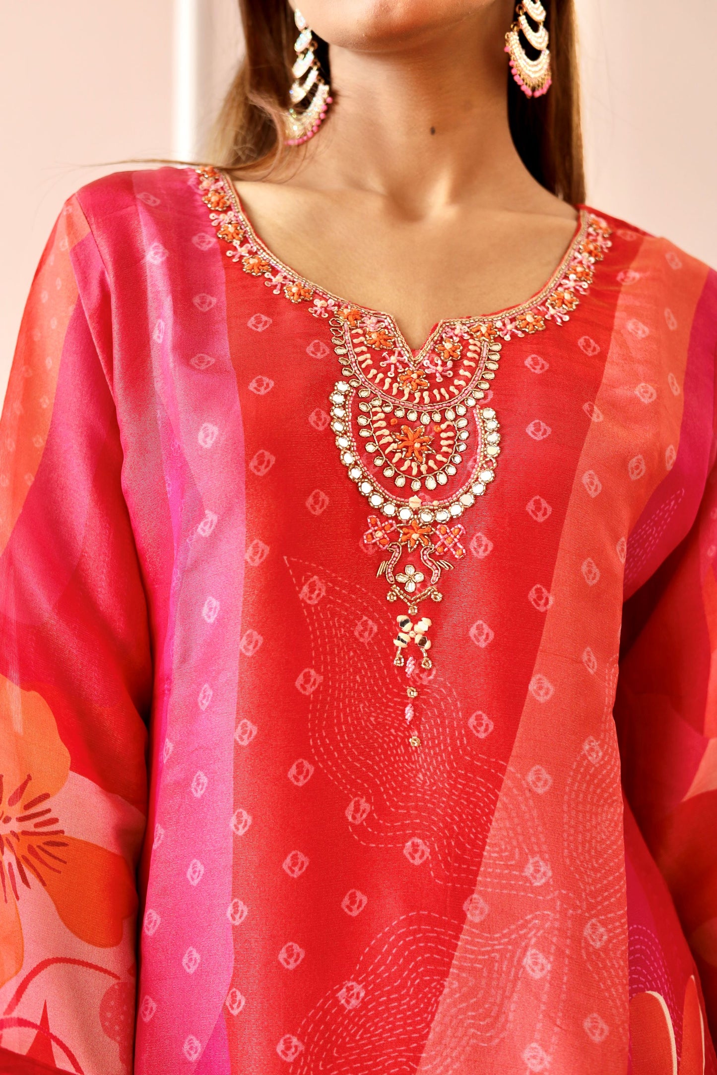Hot Pink Mirror work and Cutdana work suit (Hot Pink) -Set of 3