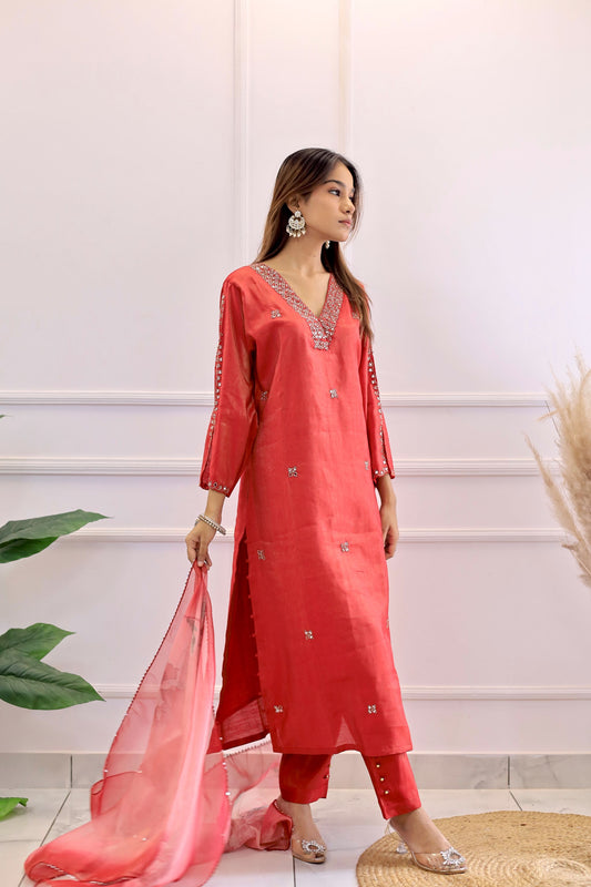Red Mirror Work suit set (Red) - Set of 3