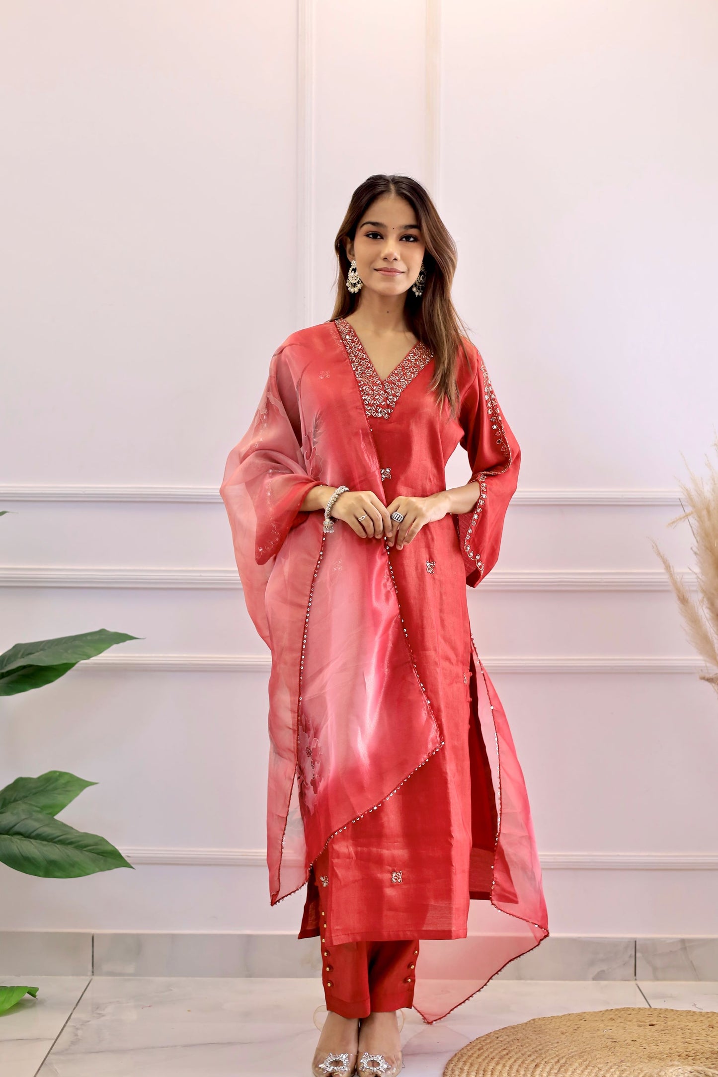 Red Mirror Work suit set (Red) - Set of 3