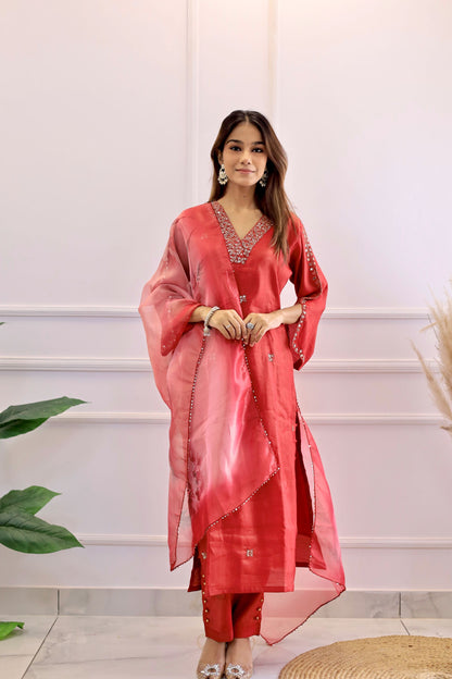 Red Mirror Work suit set (Red) - Set of 3