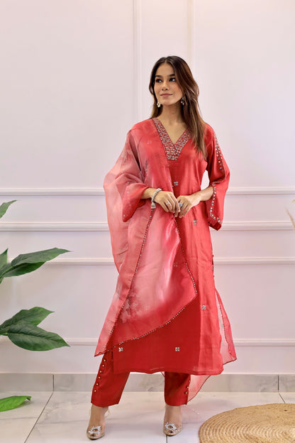 Red Mirror Work suit set (Red) - Set of 3