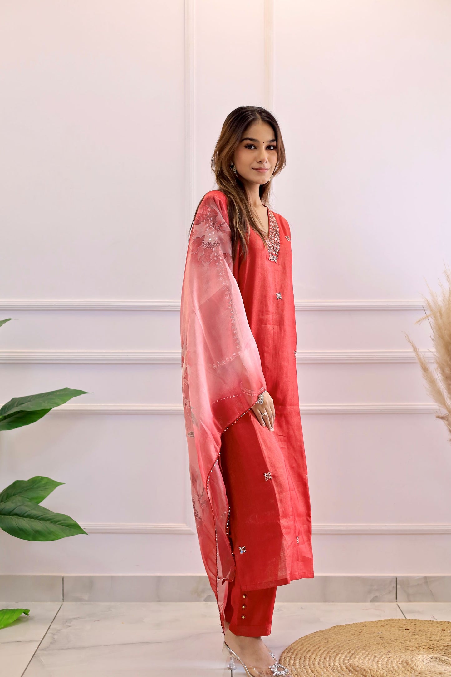 Red Mirror Work suit set (Red) - Set of 3