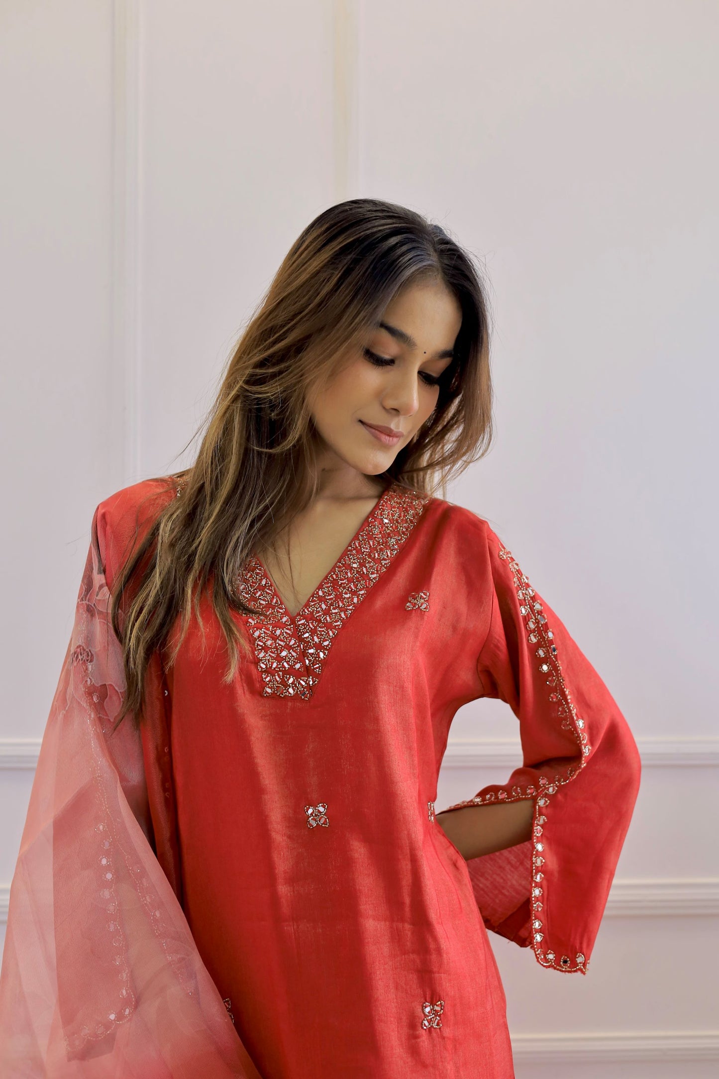 Red Mirror Work suit set (Red) - Set of 3