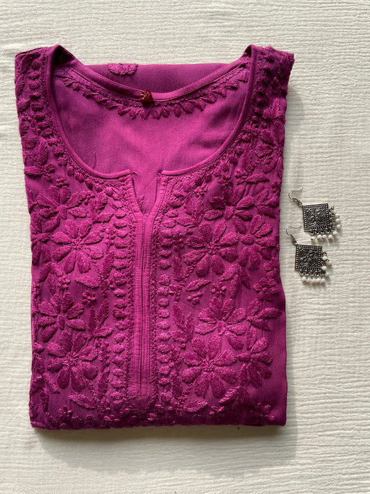 Riza Rayon Chikankari Long Kurta ( Purple)