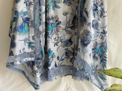 Floral Print Muslin Unstitched suit set with Designer Dupatta