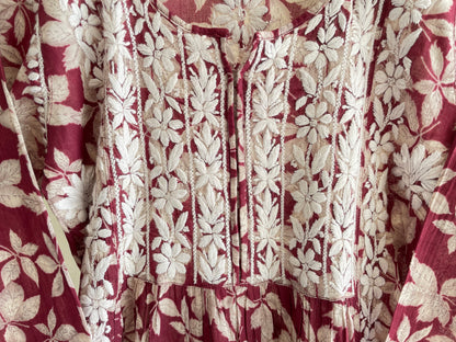 Aiza Naira cut Long Chikankari Kurta ( Maroon)