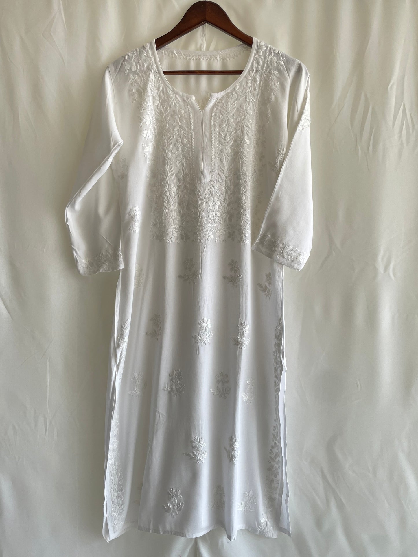 Rayon Chikankari Kurti ( White)