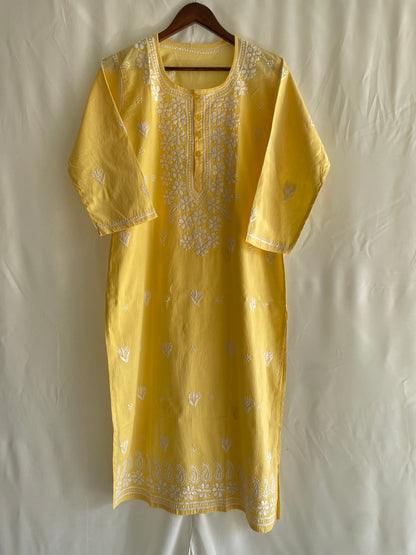 Aliya Cotton Chikankari Kurti(Yellow)