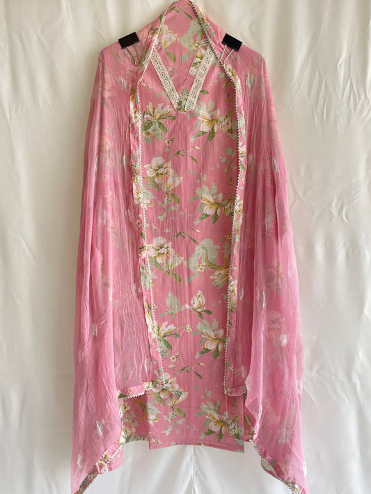 Unstitched suit set With Chiffon Dupatta