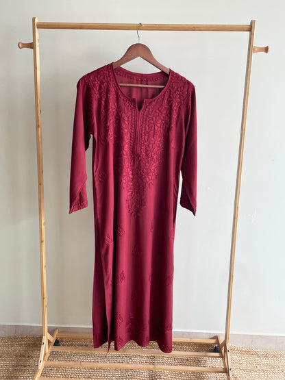 Riza Rayon Chikankari Kurta (Red)