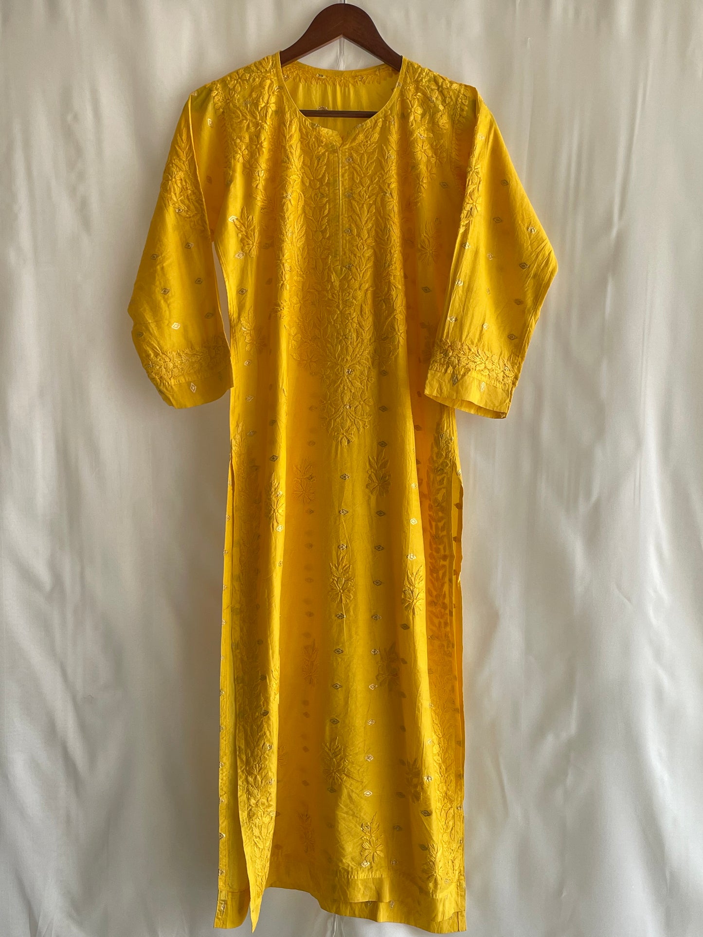 Inaya Long Chikankari Kurti ( Yellow)