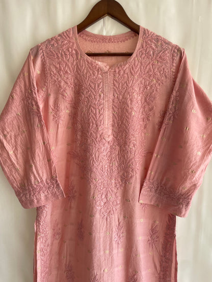 Inaya Long Chikankari Kurti( Peach)