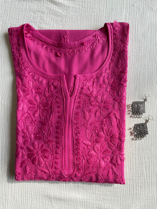 Riza Rayon Chikankari Long Kurta ( Hot Pink )
