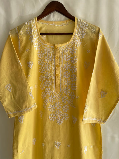 Aliya Cotton Chikankari Kurti(Yellow)