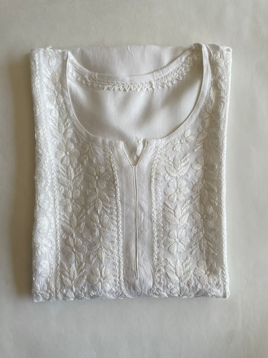 Rayon Chikankari Kurti ( White)