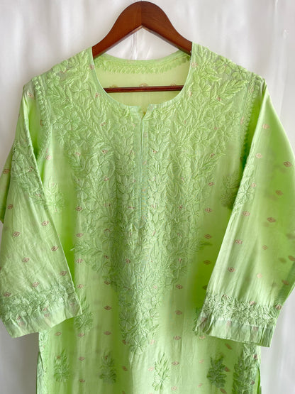 Inaya Long Chikankari Kurti (Pista Green )