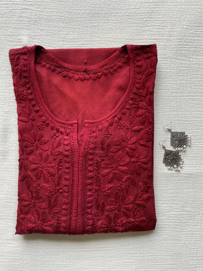 Riza Rayon Chikankari Kurta (Red)