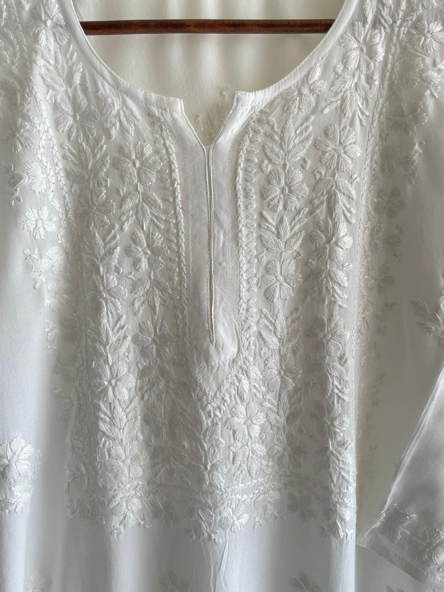 Rayon Chikankari Kurti ( White)