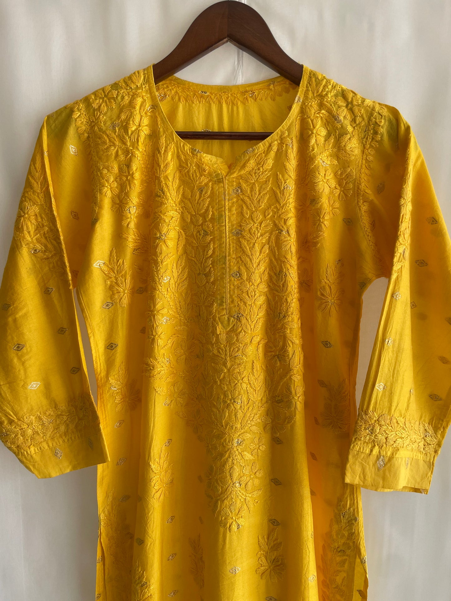 Inaya Long Chikankari Kurti ( Yellow)