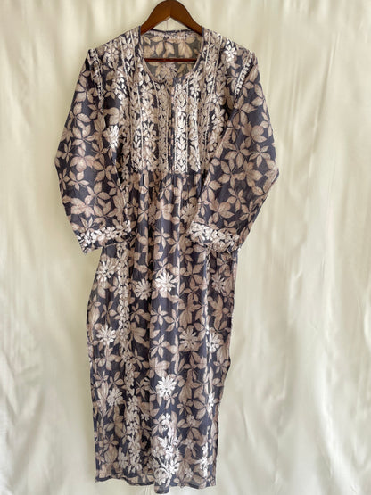 Aiza Naira cut Long Chikankari Kurta ( Navy Blue)