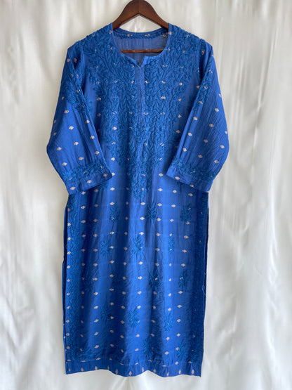 Inaya Long Chikankari Kurti ( Royal Blue )