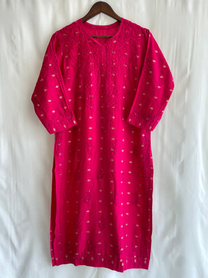 Inaya Long Chiknkari Kurti (Hot Pink)