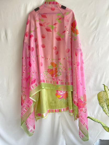 Soft Jaam Cotton Unstitched suit with thread work on the shirt and Colorful Dupatta